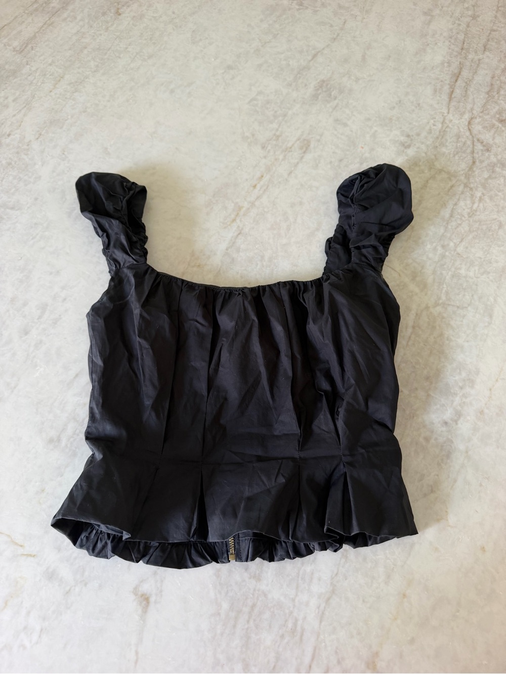 Black Ruffled Square-Neck Women's Top LIONESS